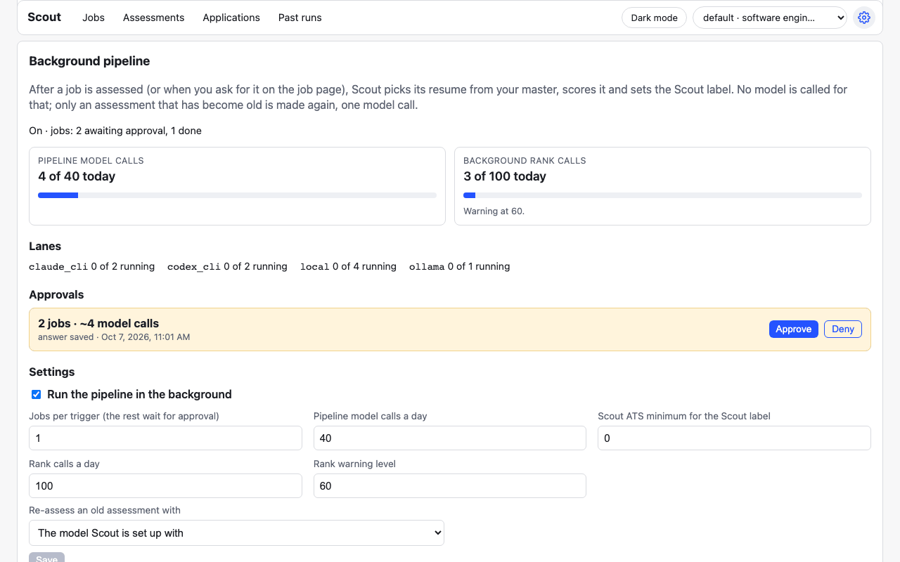 The Background pipeline panel, with jobs waiting for your approval.